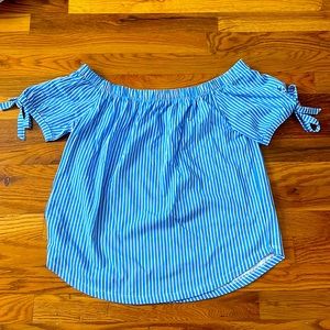 Off the shoulder blue and white striped top from H&M.